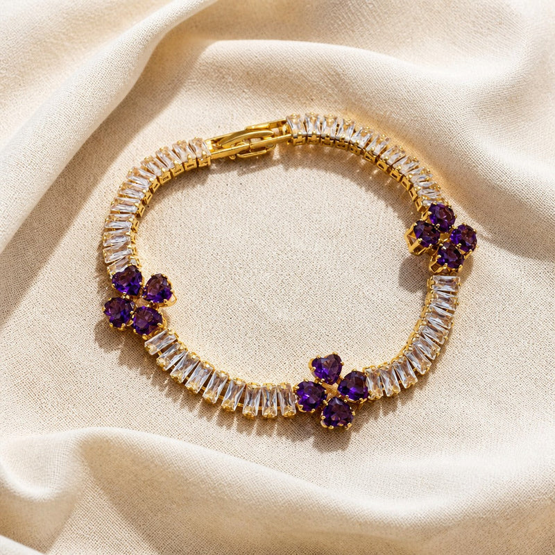 Gltie | Gold Bracelet with Clover Amethyst Charm