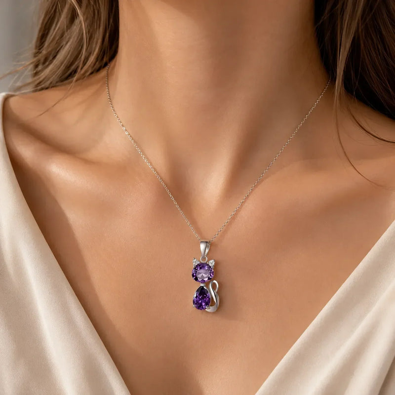 Olrene | Amethyst Crystal Cat Pendant Necklace