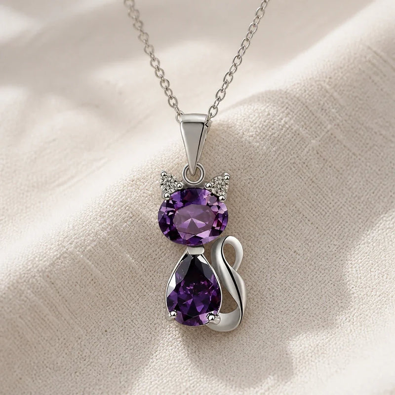 Olrene | Amethyst Crystal Cat Pendant Necklace