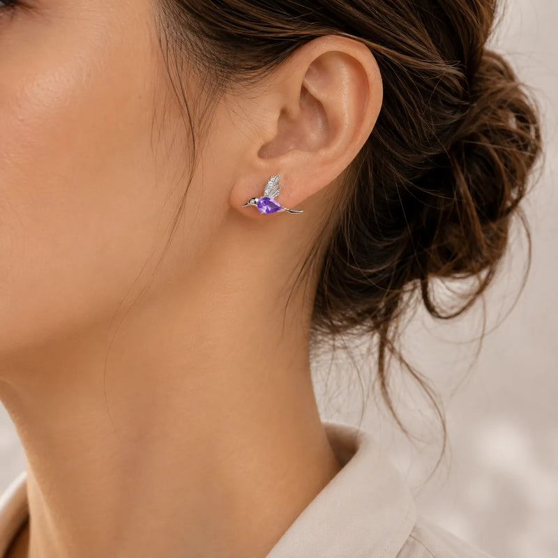 Amyla | Silver Hummingbird Stud Earrings