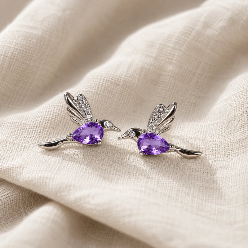 Amyla | Silver Hummingbird Stud Earrings