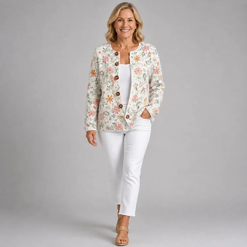 Pely | Vintage Floral Knit Cardigan Sweater