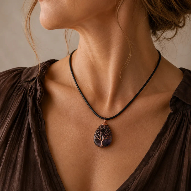 Agnna | Amethyst Tree of Life Pendant Necklace