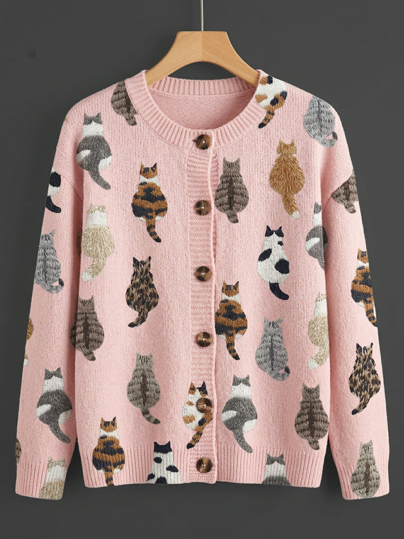 Evvie | Cozy Cat Print Cardigan