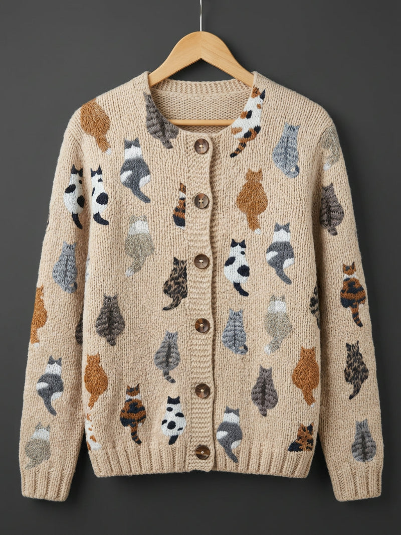 Evvie | Cozy Cat Print Cardigan