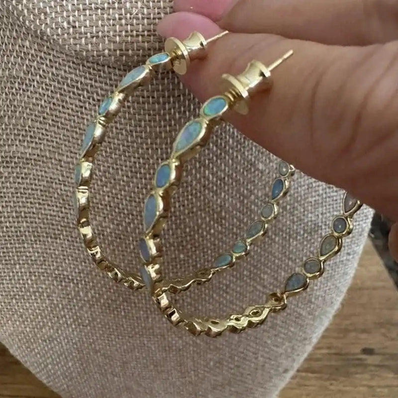 Lurcy | Retro Blue Opal Ring Earrings
