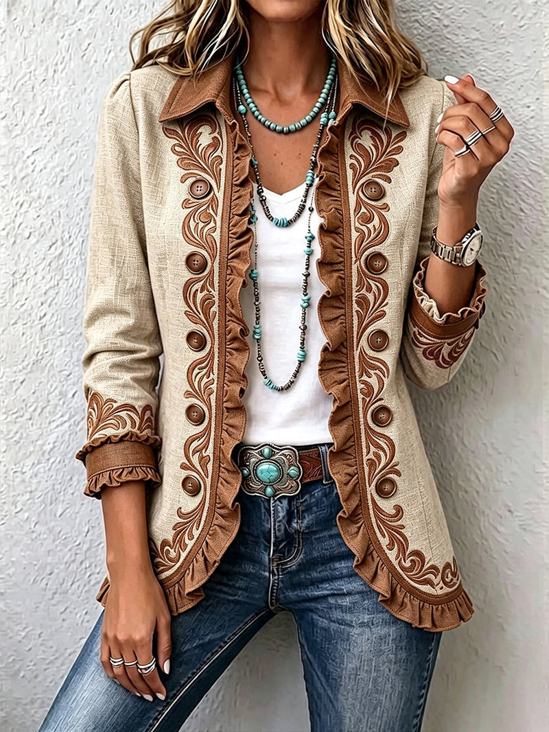 Amtoria | Vintage Bohemian Floral Ruffled Jacket