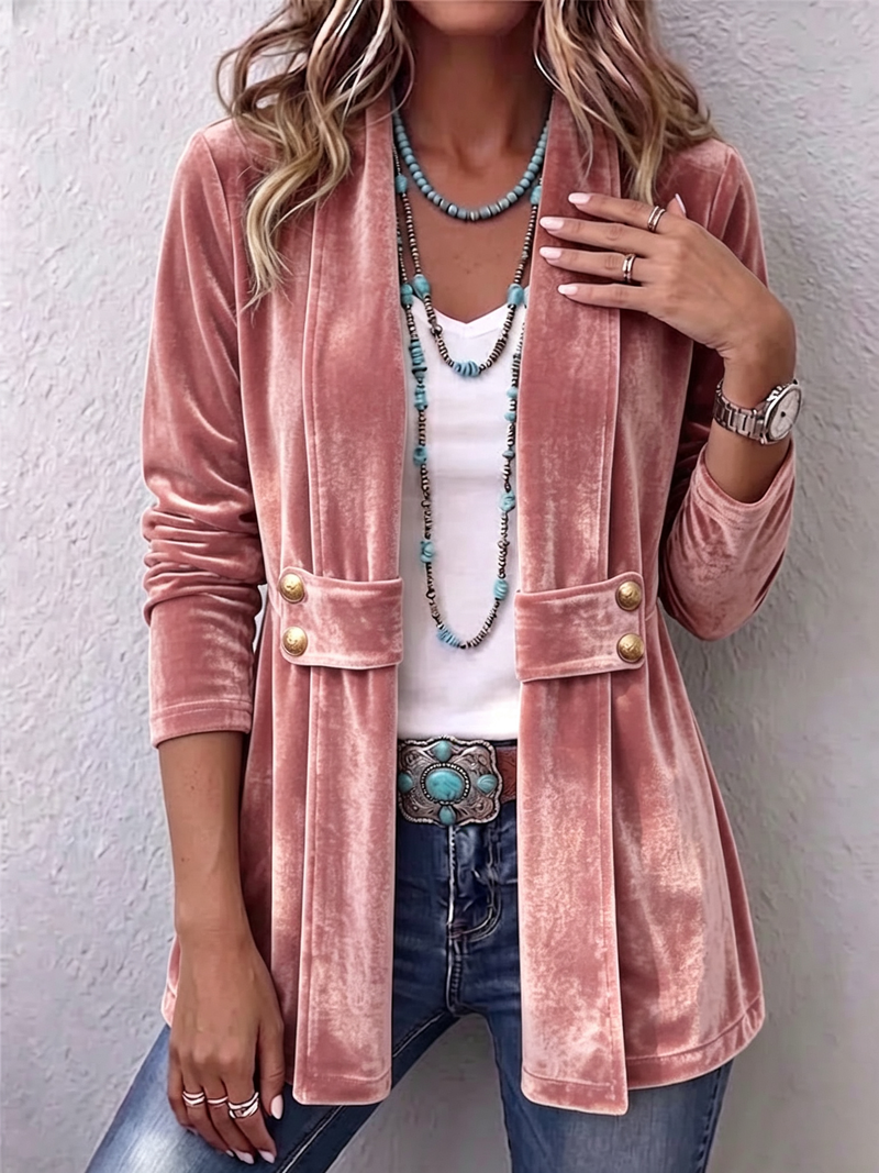 Missica | Vintage Lapel Button Accent Long Sleeve Open Front Jacket