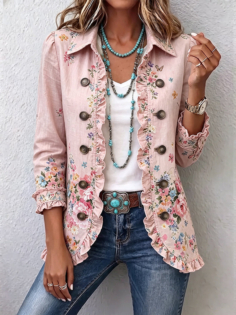 Porothy | Floral Ruffle Button Front Jacket