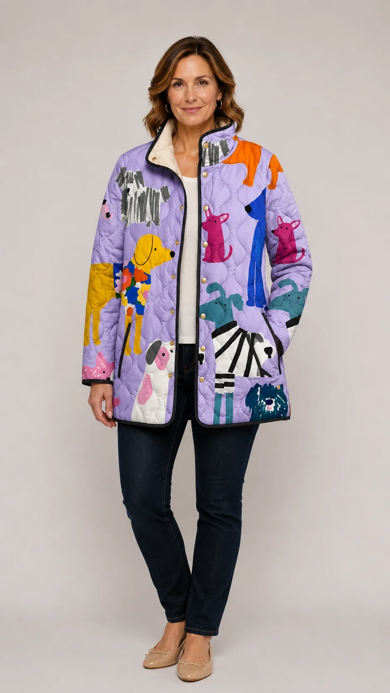 Etenda | Casual Quilted Jacket With Dog Print
