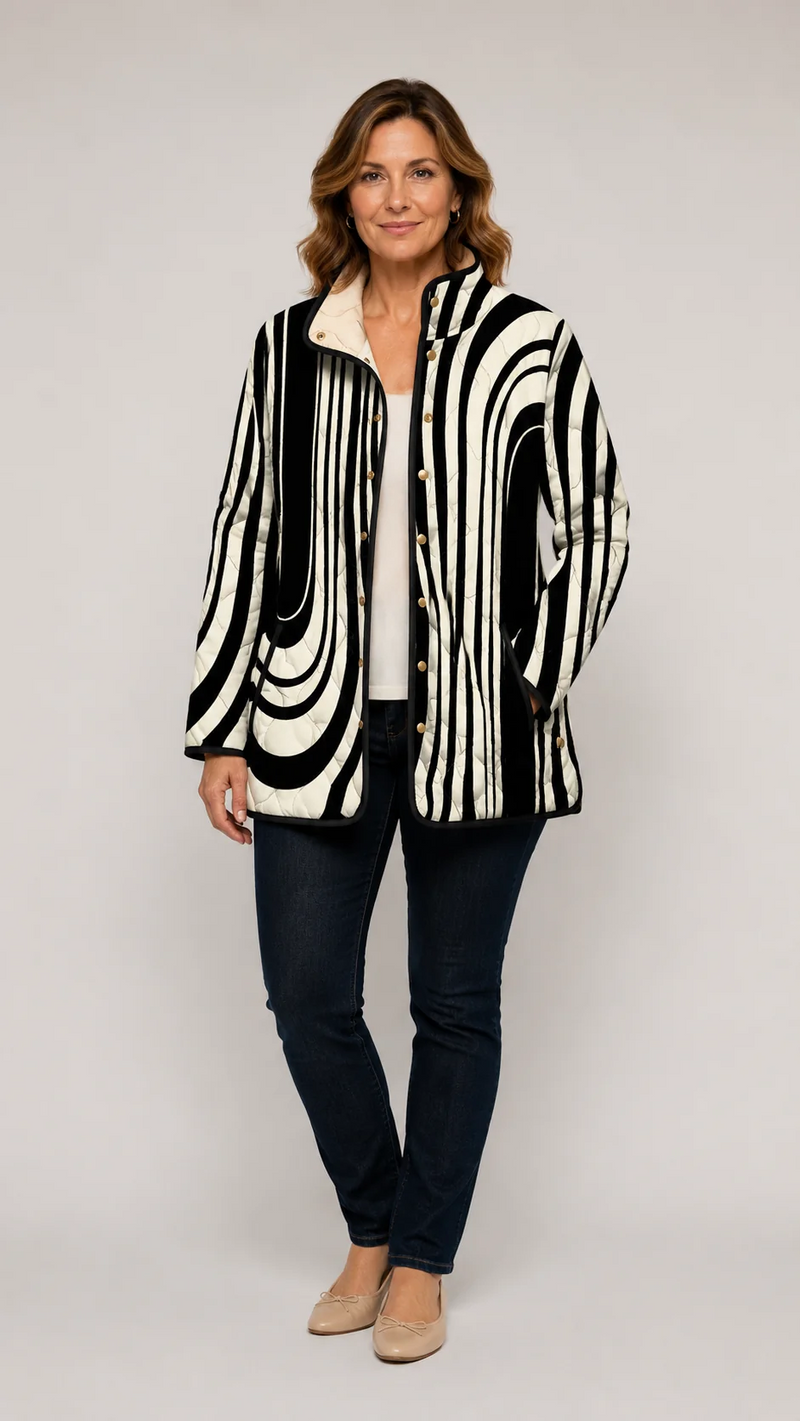 Ruenda | Casual Quilted Jacket With Abstract Geometric Design